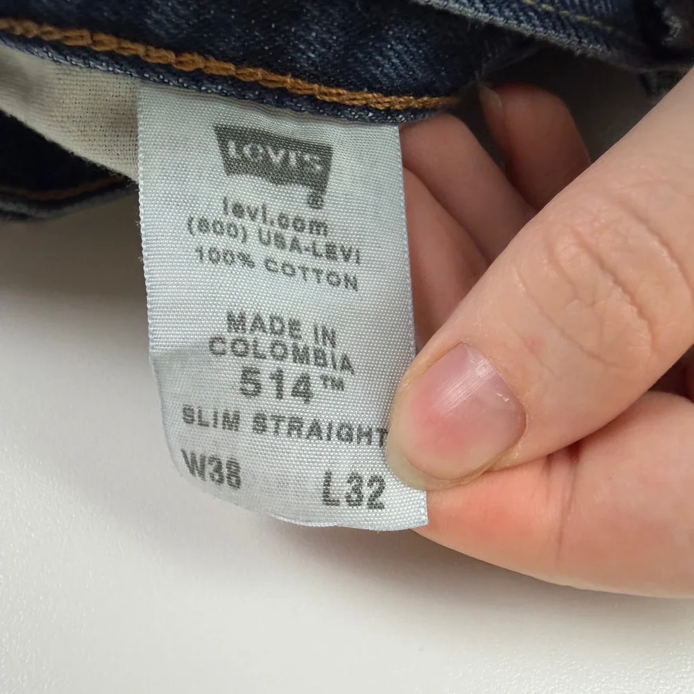 Levis 514 Men Slim Straight Jeans Size 38x32‎ Blue Denim Cotton Casual Classic